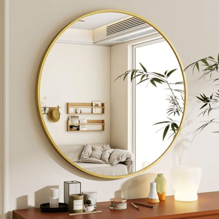 Miroir rond cadre doré